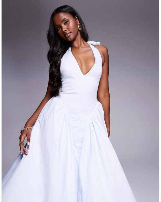 House Of Cb Gray Marilyn Cotton Twill Halter Midi Sundress