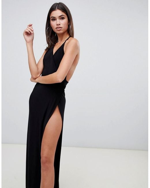 Club L London Black Club L Cami Maxi Dress With High Thigh Split