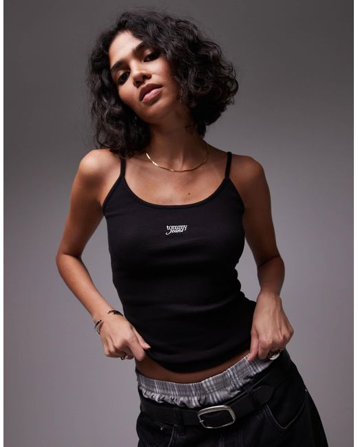 Tommy Hilfiger Black Script Logo Strappy Vest