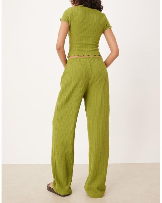 ASOS Green Co-Ord Crochet Straight Leg Trouser With Tie Waist