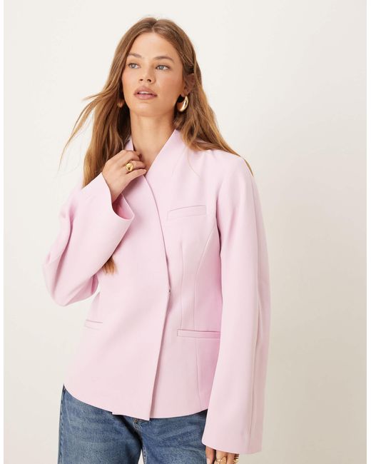 Blazer habillé sans col avec manches cocon ASOS en coloris Pink