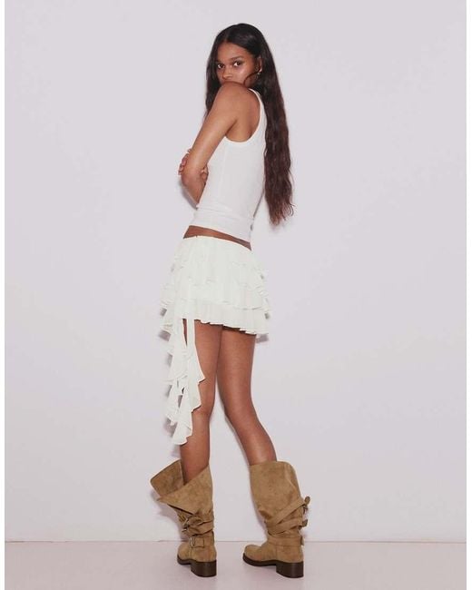 Bershka White Frilled Mini Skirt