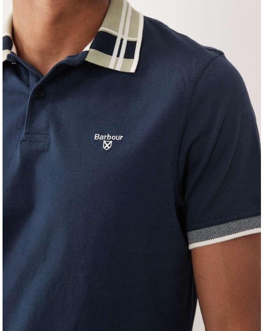 Barbour Blue Callington Short Sleeve Tailored Fit Polo Shirt With Tartan Collar for men