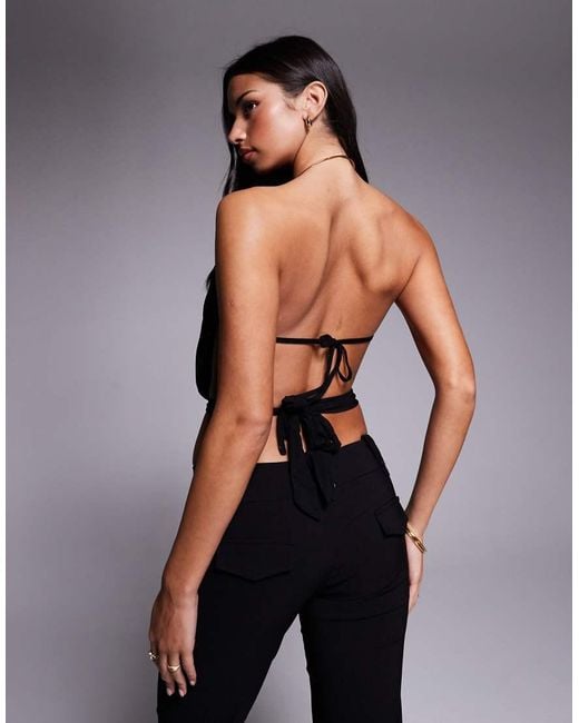 Tiger Mist Black Evanna Metal Choker Detail Cut Out Tie Open Back Top Co-ord