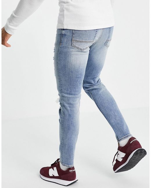 New Look Skinny Jeans With Rips in Blue for Men - Lyst