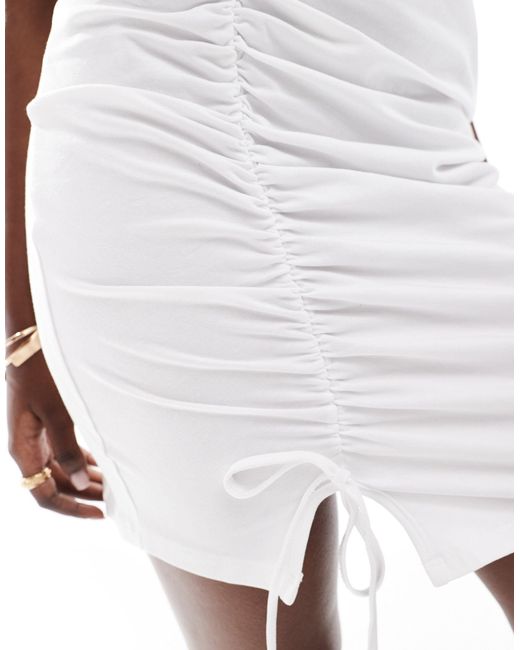 In The Style White Ruched Side Bodycon T-shirt Dress