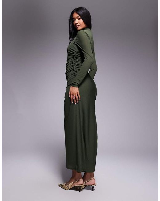 ASOS Gray High Neck Long Sleeve Asym Hem Maxi Dress