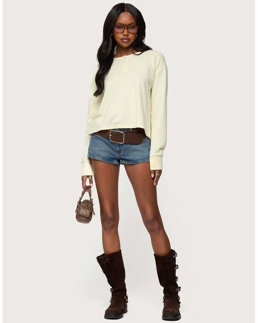 Edikted Natural Deni Long Sleeve Henley Waffle Top