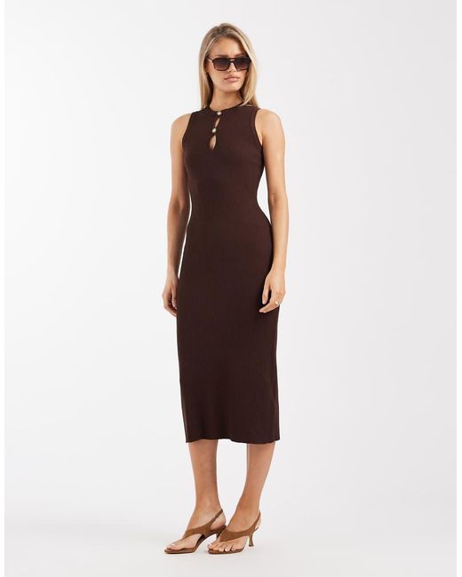 New Look Brown Sun Hardware Keyhole Detail Knitted Midi Dress