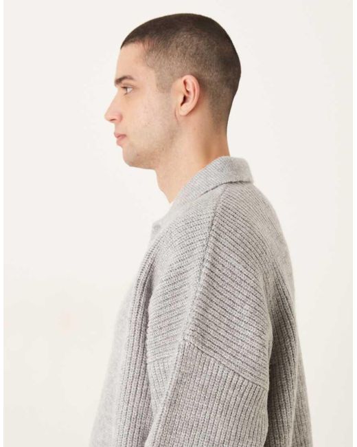 ASOS Gray Super Oversized Boxy Fit Knitted Fisherman Rib Notch Neck Jumper for men