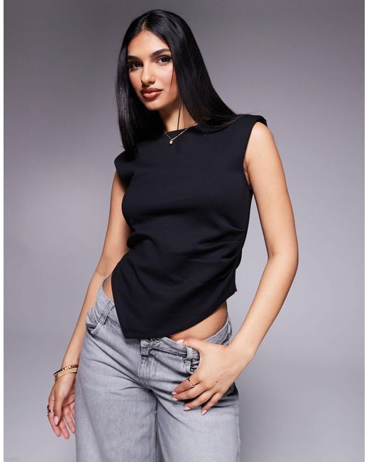 ASOS Blue Structured Shoulder Pad Asymmetric Top