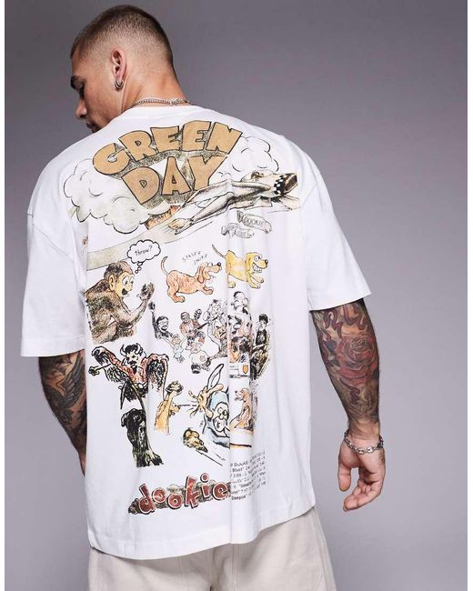 ASOS White Unisex Oversized License T-shirt With Green Day Prints