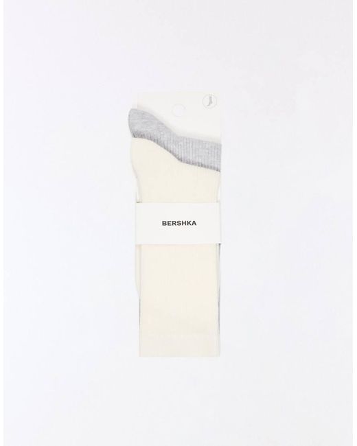 Bershka White Basic Ribbed Socks