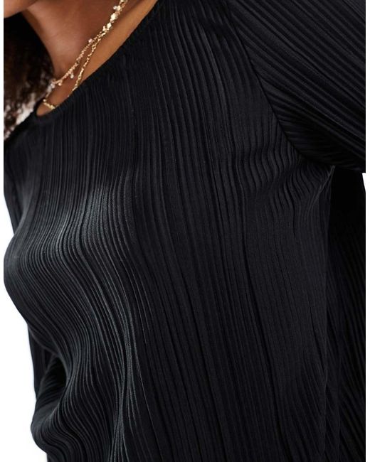 Pieces Black Plisse Long Sleeve Top Co-Ord