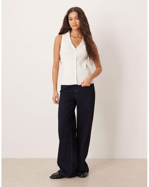 ASOS White Ribbed Collared Knit Top
