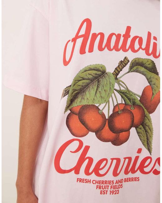 T-Shirt Oversize Con Grafica "Anatolia Cherries" di ASOS in Pink