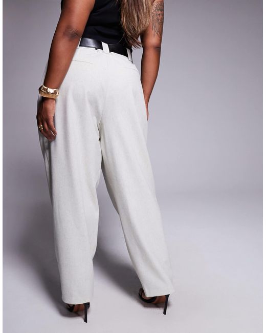ASOS Gray Curve Tailored Textured Barrel Leg Trousers With Belt
