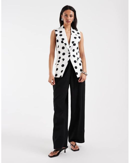 ONLY White Tailored Linen Blend Waistcoat