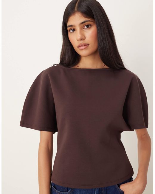 ASOS Brown Angel Sleeve Interlock Slash Neck Cinched Shell Top