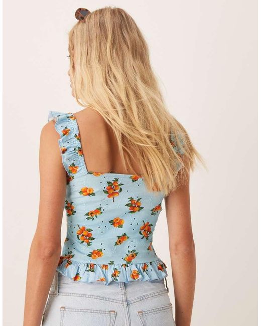 ASOS Blue Broderie Frill Detail Cami Top With Bow Detail