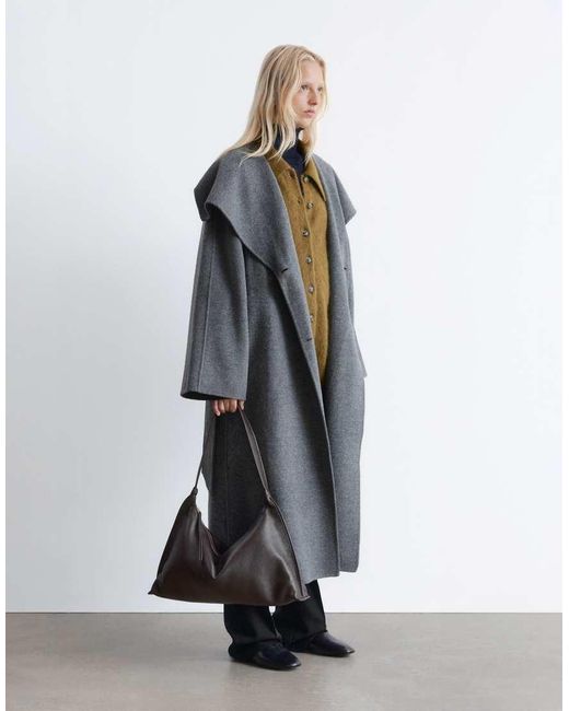 & Other Stories Black Wool Belted Maxi Coat With Funnel Neck