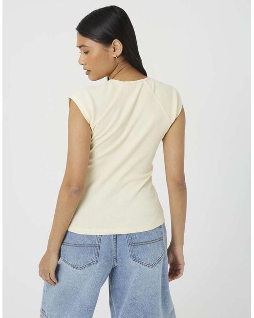 Brave Soul Blue Cap Sleeve V-Neck Fitted T-Shirt
