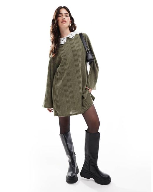 ASOS Lace Collar Cosy Mini Dress in Green Lyst UK