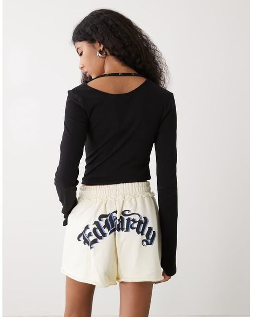 Ed Hardy Black Fighting Eagle Eyelet Sweat Shorts