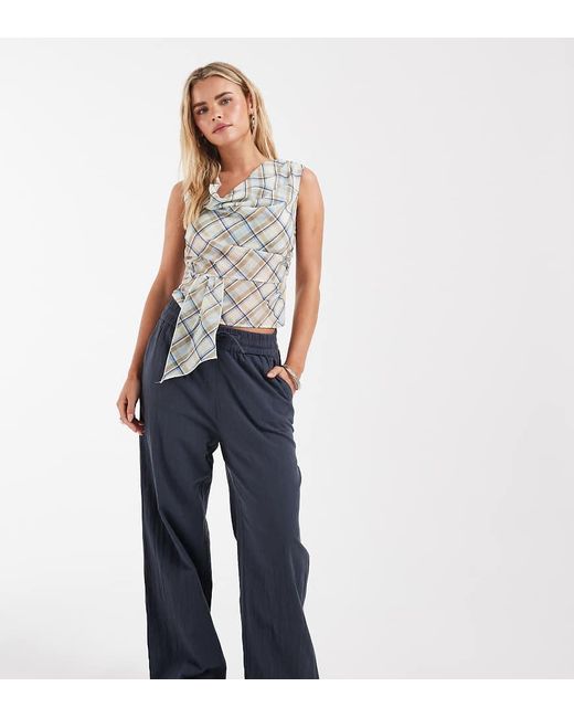 Only Petite Blue Wide Leg Linen Look Trousers