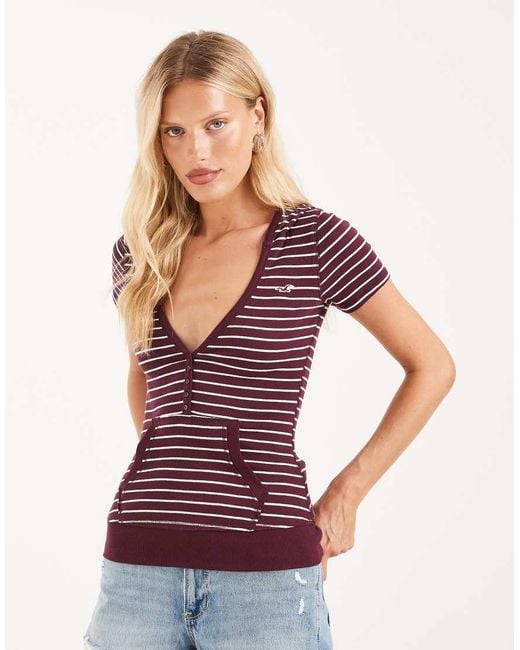 Hollister Purple Icon Logo Short Sleeve Hooded Top