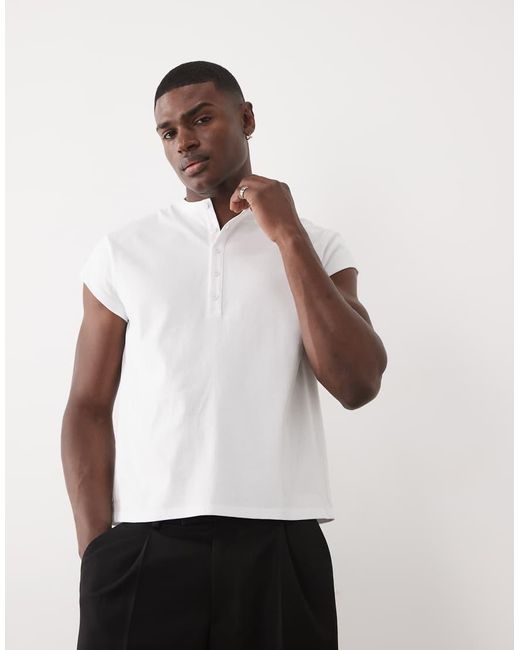 ASOS White Heavyweight Regular Fit T-Shirt With Henley Neck And Cap Sleeve for men