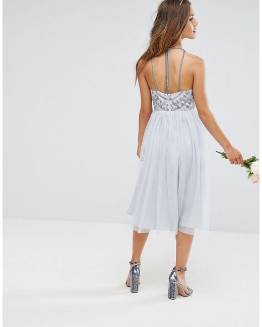 asos design beaded backless midi dress