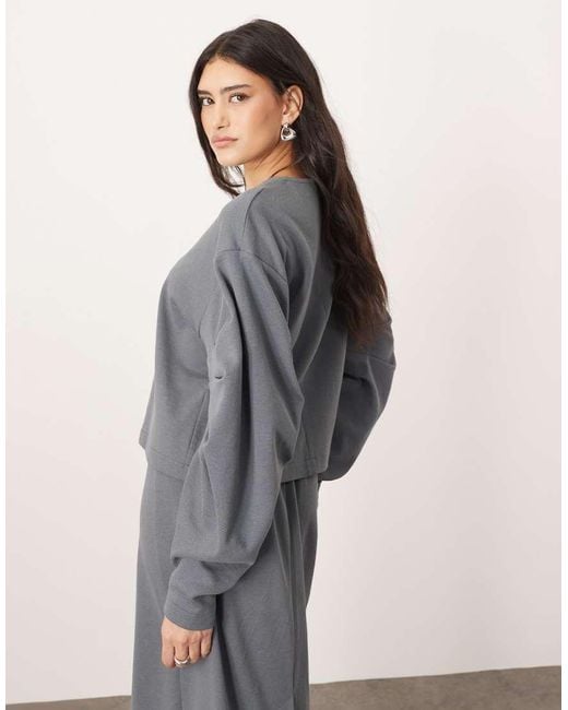 ARRANGE Gray Textured Jersey Boxy Top Co-ord With Pleat Sleeve Detail