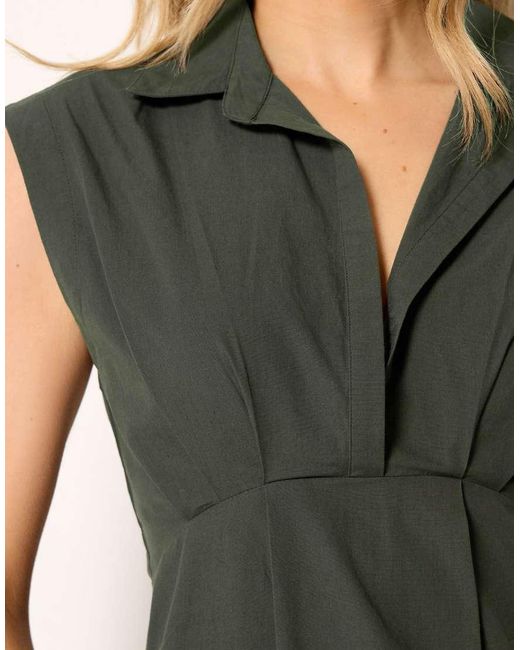 Long Tall Sally Green Open Collar Pleated Shirt