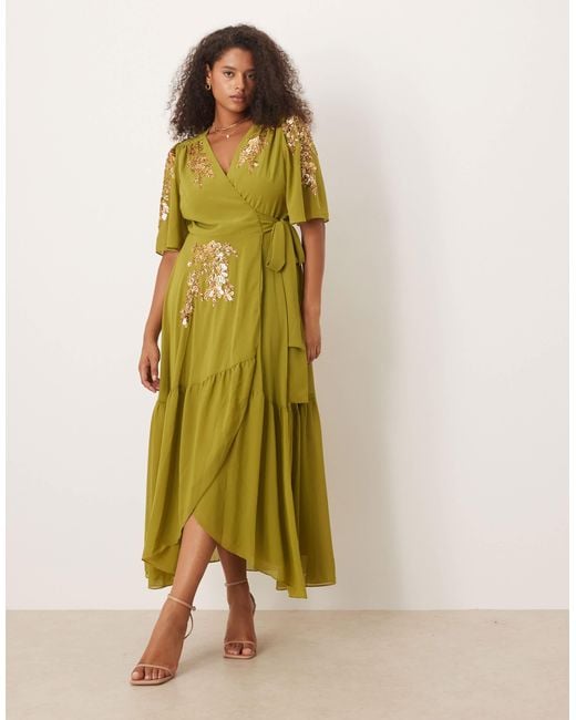green wrap dress australia Charlotte Emerald Green Tencel Wrap Dress Cottagecore – Aulieude main image 0