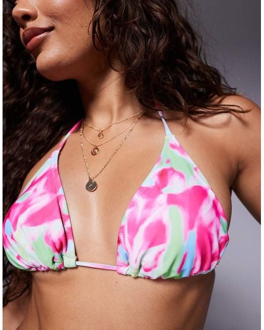 Top Bikini A Triangolo Con Stampa Astratta di Candypants in Pink