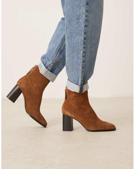 Botines De Tacón De Estilo Wéstern Con Puntera Redonda De Ante De Mango de color Blue
