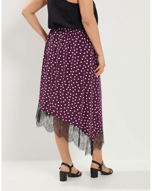 Yours Clothing Purple Polka Dot Lace Asymmetric Hem Skirt