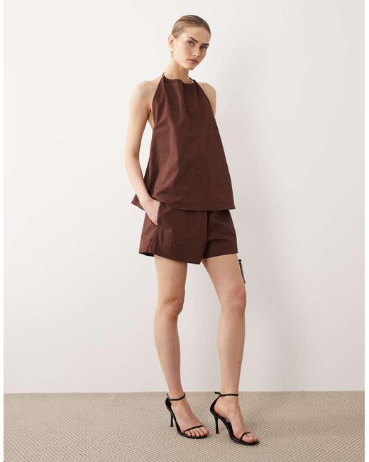 SNDY'S Brown Linen Blend Pull On Shorts Co-ord
