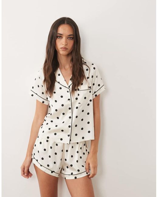 Boux Avenue Natural Spot Satin Short Sleeve Revere Pyjama Set
