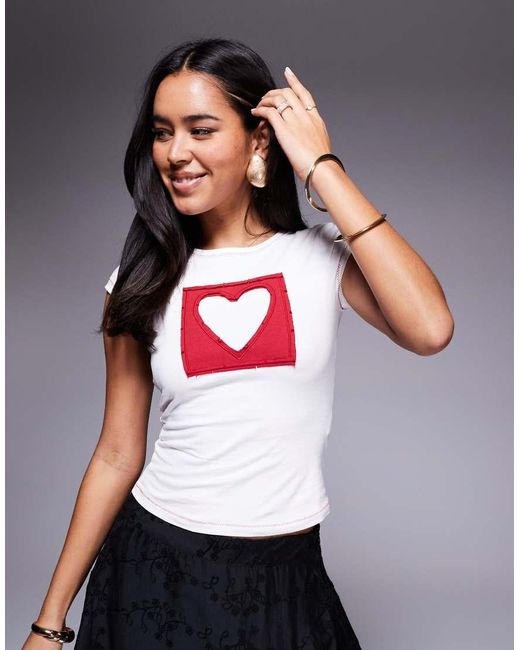 Princess Polly Gray Were Lovers Embroidered Square Heart Motif Baby Tee
