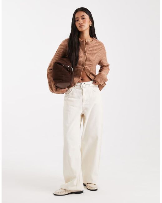Miss Selfridge Brown Chunky Rib Crew Neck Cardigan