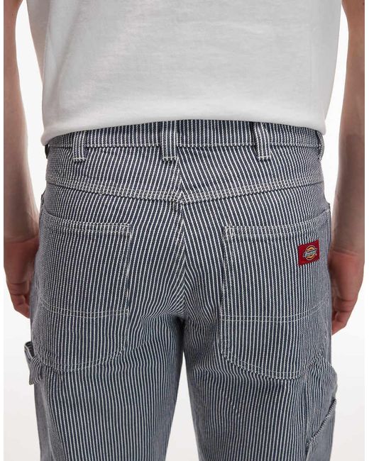 Dickies Blue Hickory Striped Loose Straight Carpenter Trousers for men