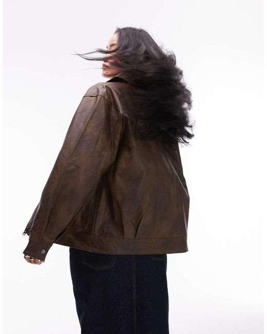 Chaqueta Marrón Lavado De Estilo Años 90 Con Cremallera Y Bolsillos De Parche De Cuero Sintético De TOPSHOP de color Brown