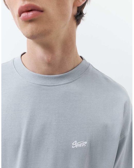 T-Shirt Squadrata Oversize Grigia Con Logo Stwd di Pull&Bear in White da Uomo
