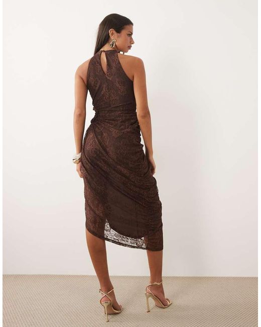 ASOS Natural Lace Maxi Dress With Ruched Cut Out Detail