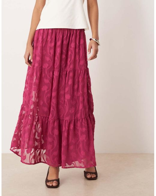 Lovedrobe Pink Floral Burnout Tiered Maxi Skirt