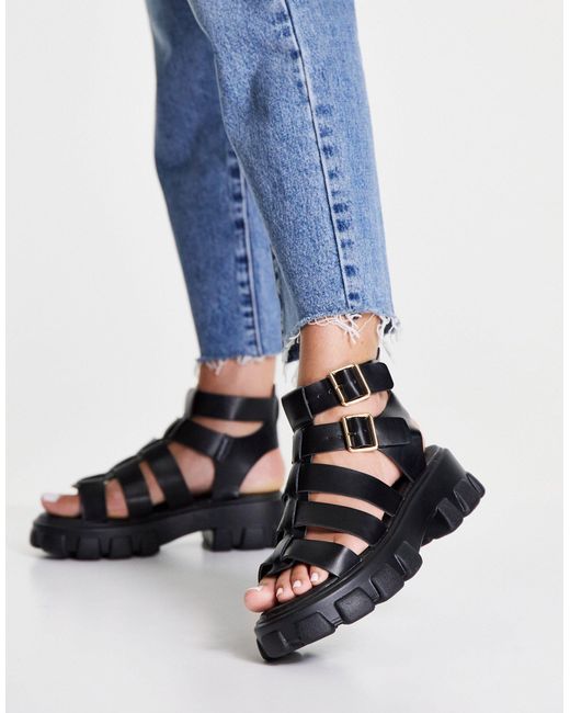 Missguided Black Gladiator Sandal With Chunky Sole
