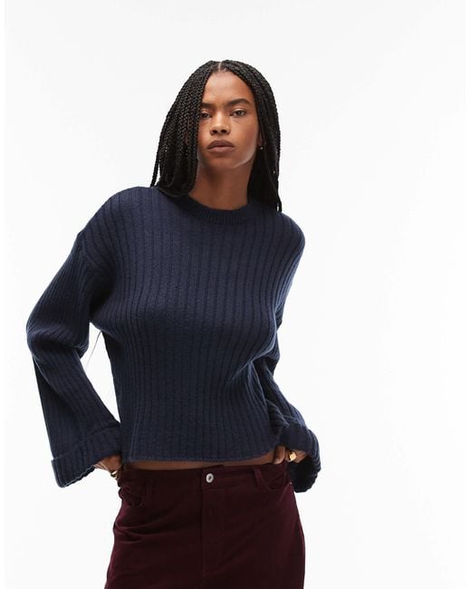 ASOS Blue Knitted Jumper With Turn Up Cuff