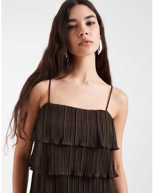 Pieces Black Plisse Cami Dress With Tiered Ruffle Top Detail